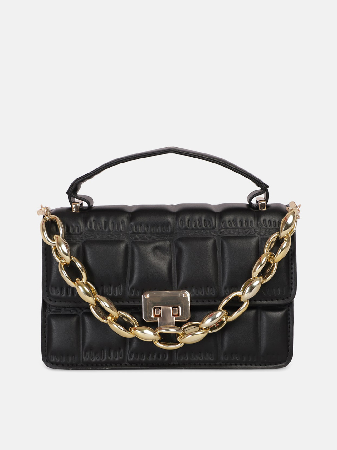 

Bagsy Malone Black PU Structured Handheld Bag with Quilted