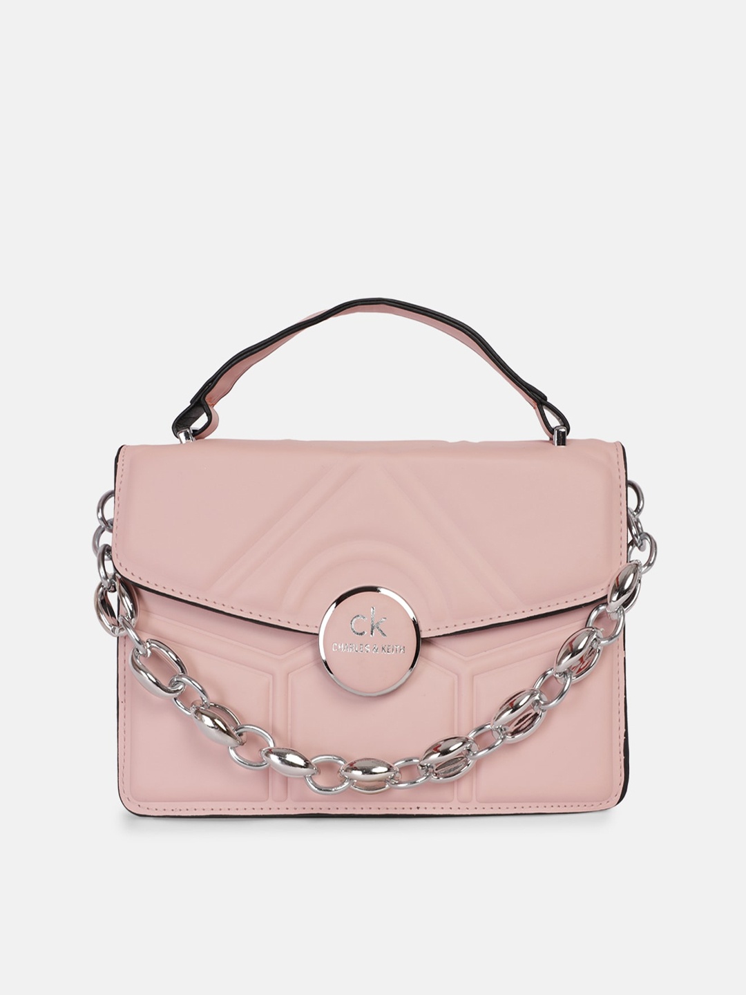 

Bagsy Malone Peach-Coloured Textured PU Structured Handheld Bag