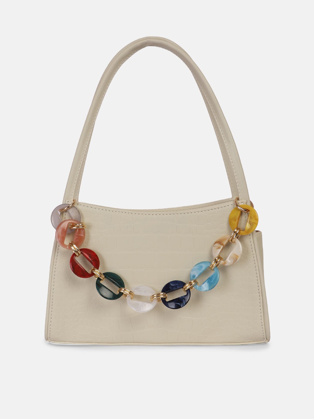

Bagsy Malone Cream-Coloured PU Structured Satchel