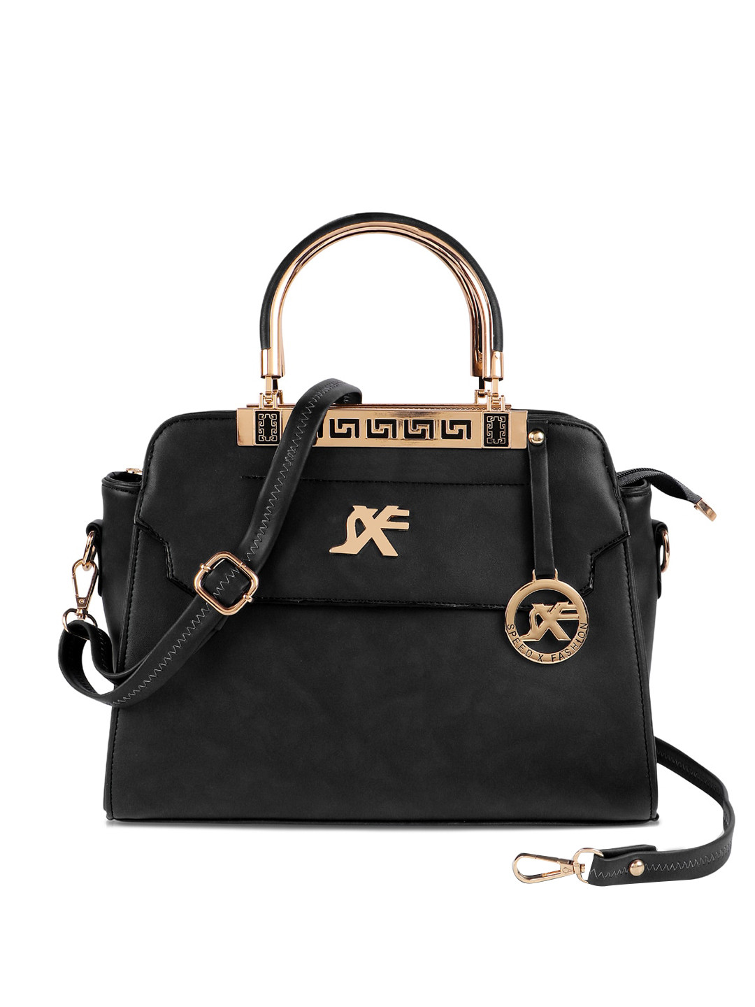 

SXF SPEED X FASHION Black PU Structured Handheld Bag with Tasselled