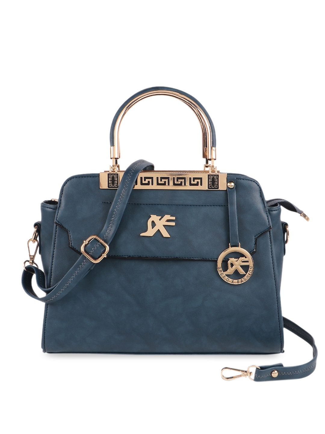 

SXF SPEED X FASHION Blue PU Structured Handheld Bag with Tasselled