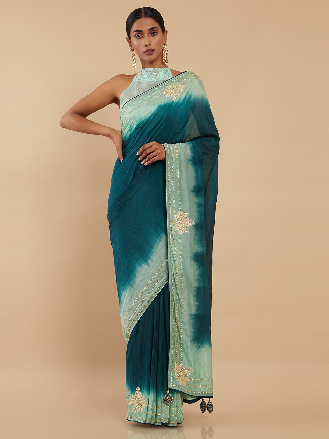 

Soch Teal Blue Ethnic Motifs Organza Saree
