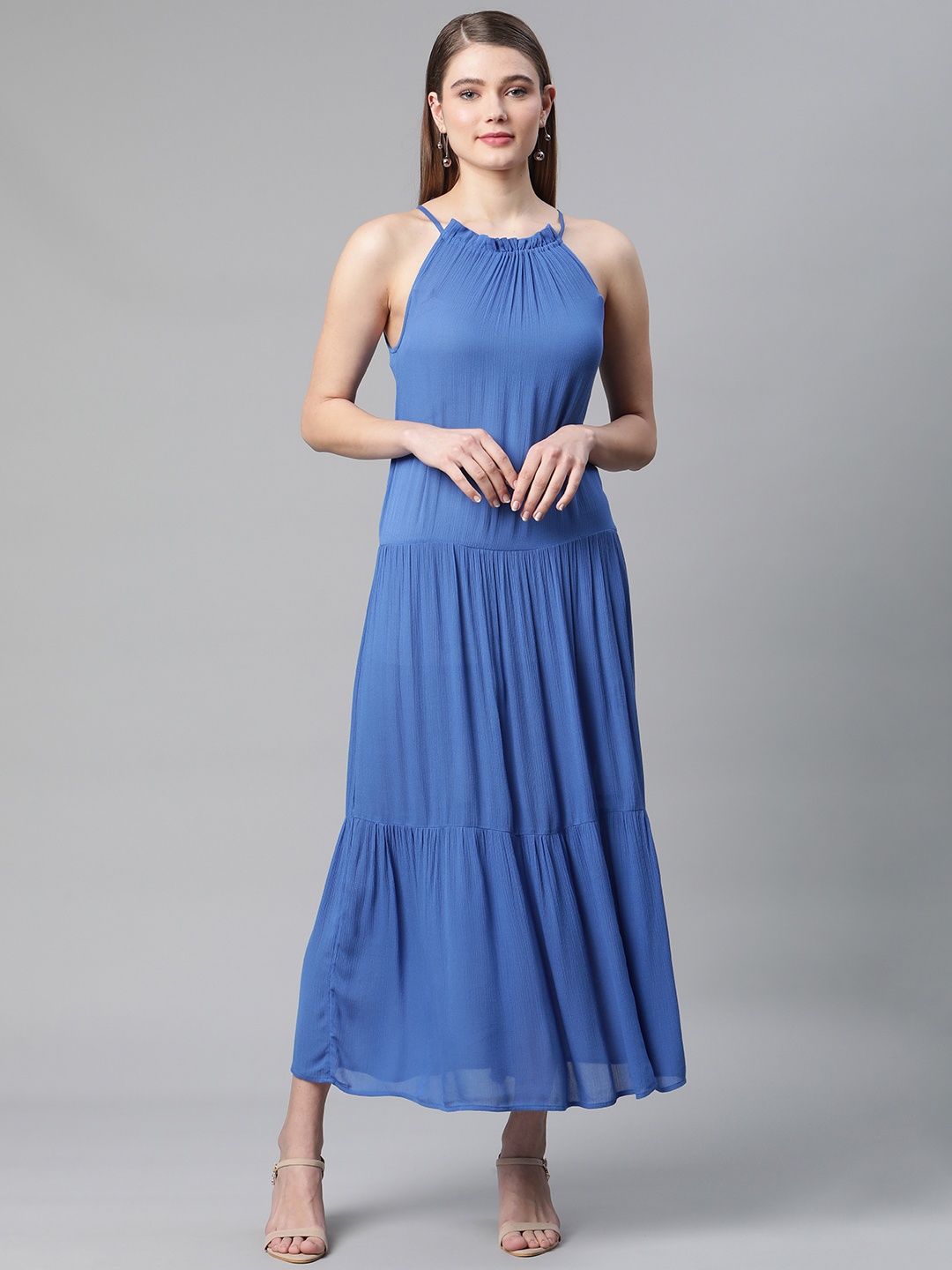 

Marks & Spencer Blue Halter Neck Tiered Maxi Dress
