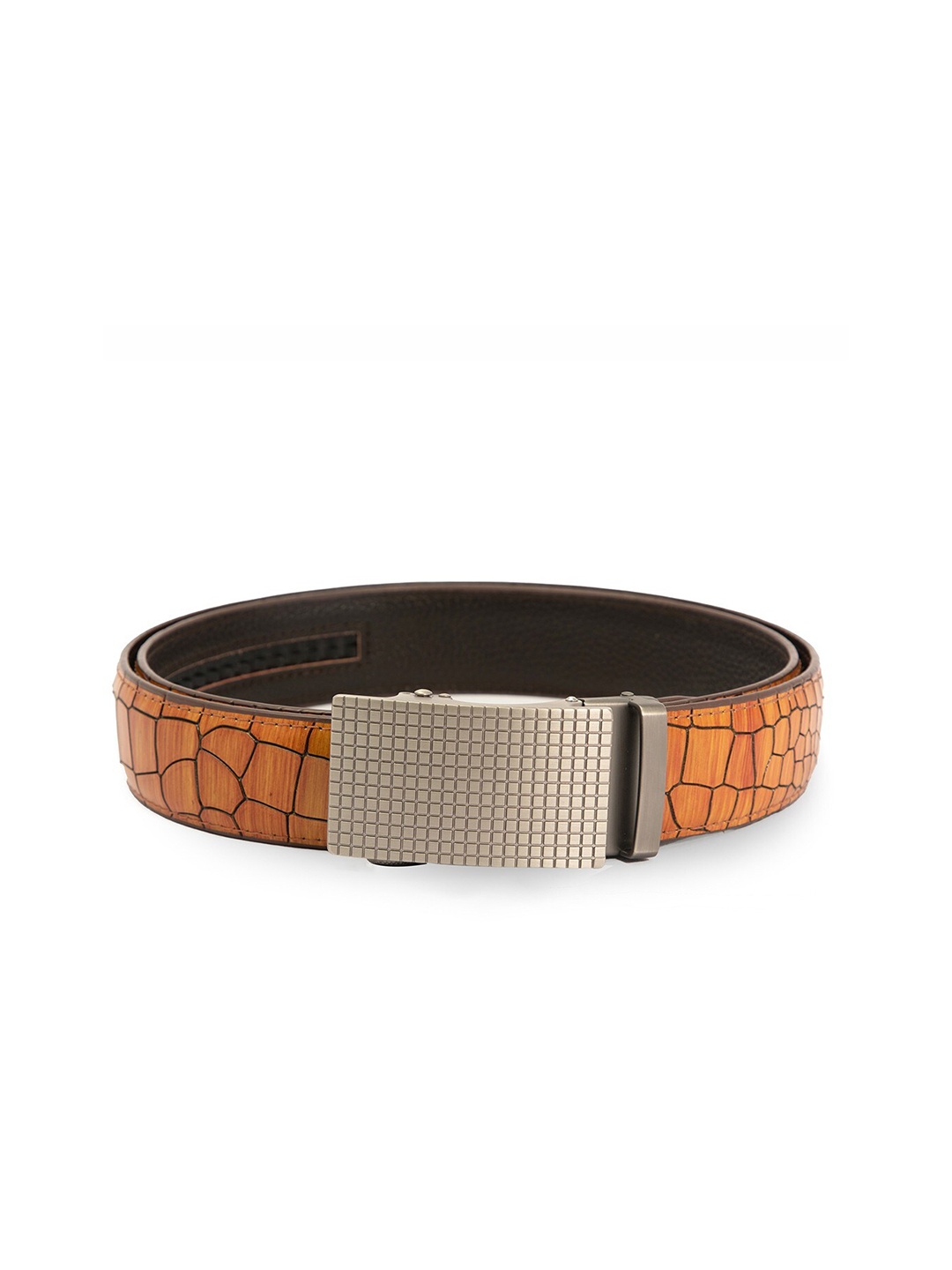 

BANGE Men Orange Textured Leather Belt