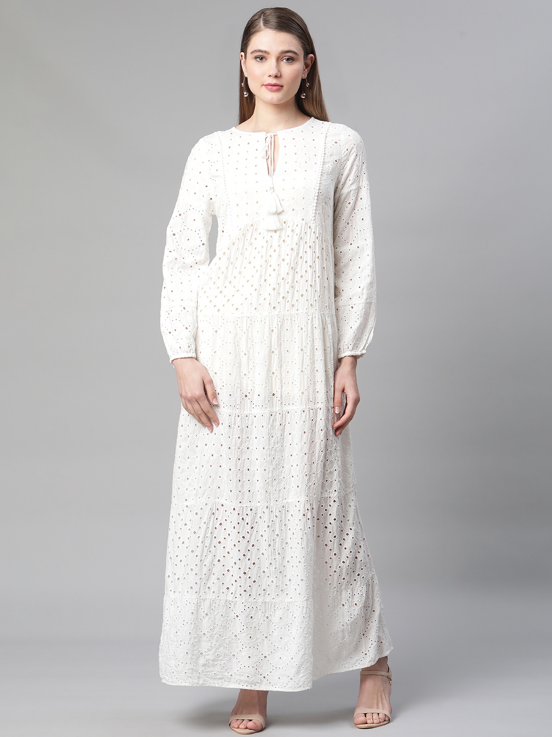 

Marks & Spencer White Embroidered Tie-Up Neck Maxi Dress