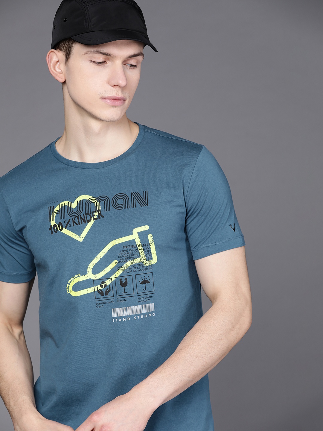 

Allen Solly Tribe Men Teal Blue & Fluorescent Green Printed T-shirt