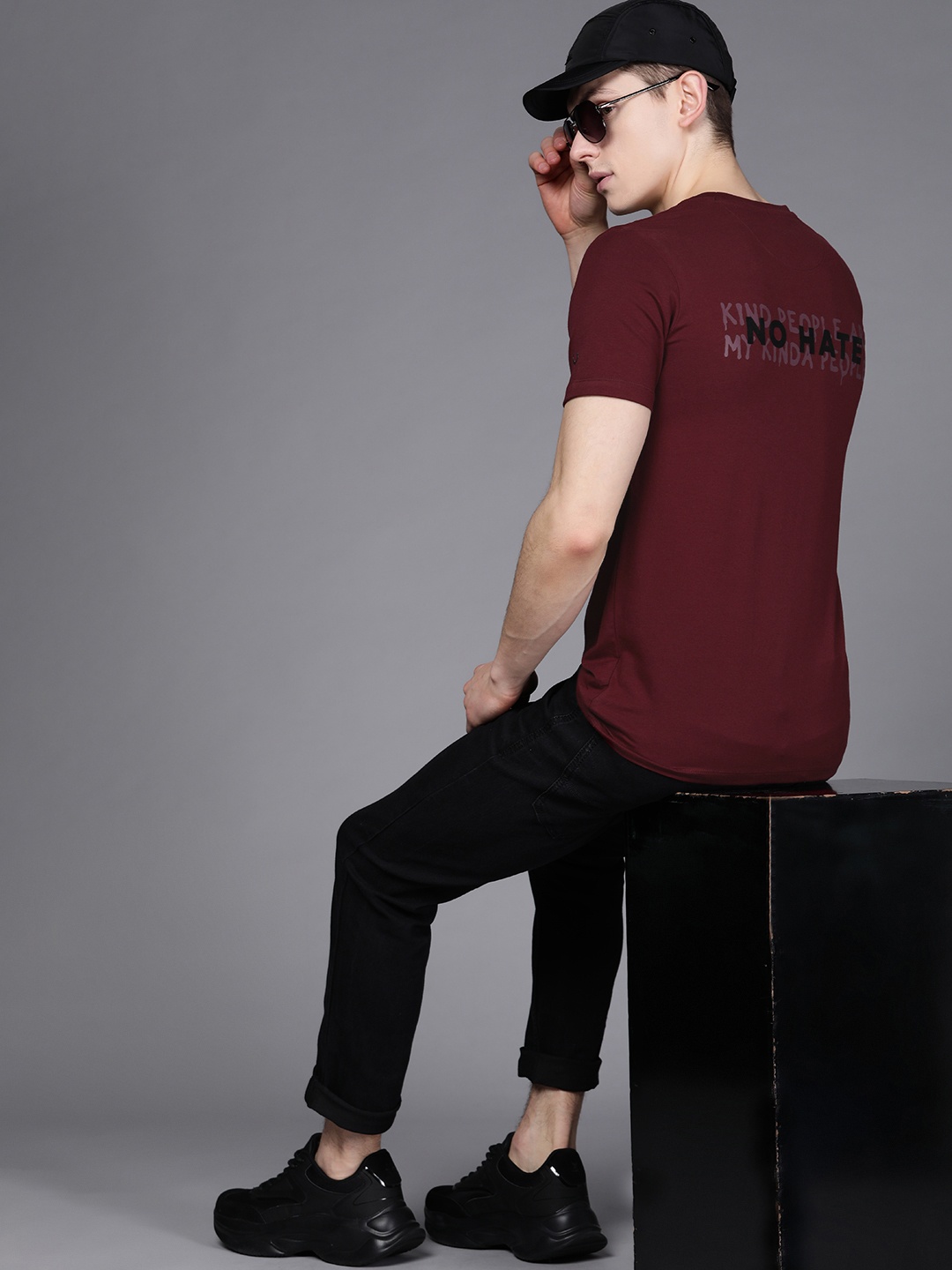 

Allen Solly Tribe Men Maroon Typography Printed Back T-shirt