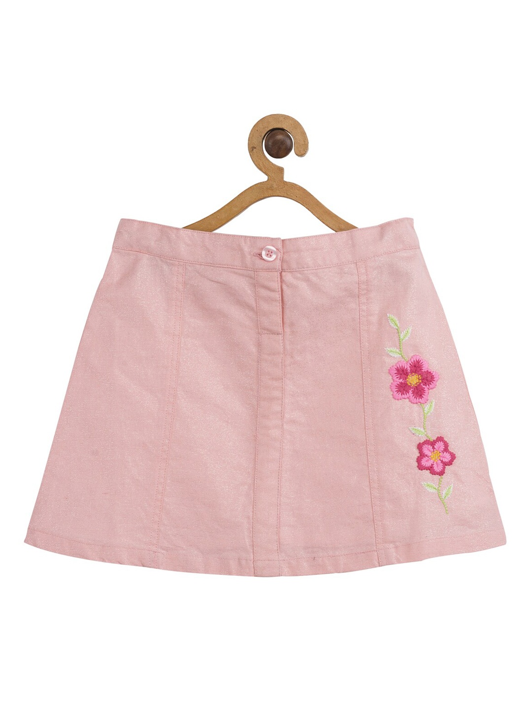 

Miyo Girls Pink & Green Embroidered A-Line Mini Skirt