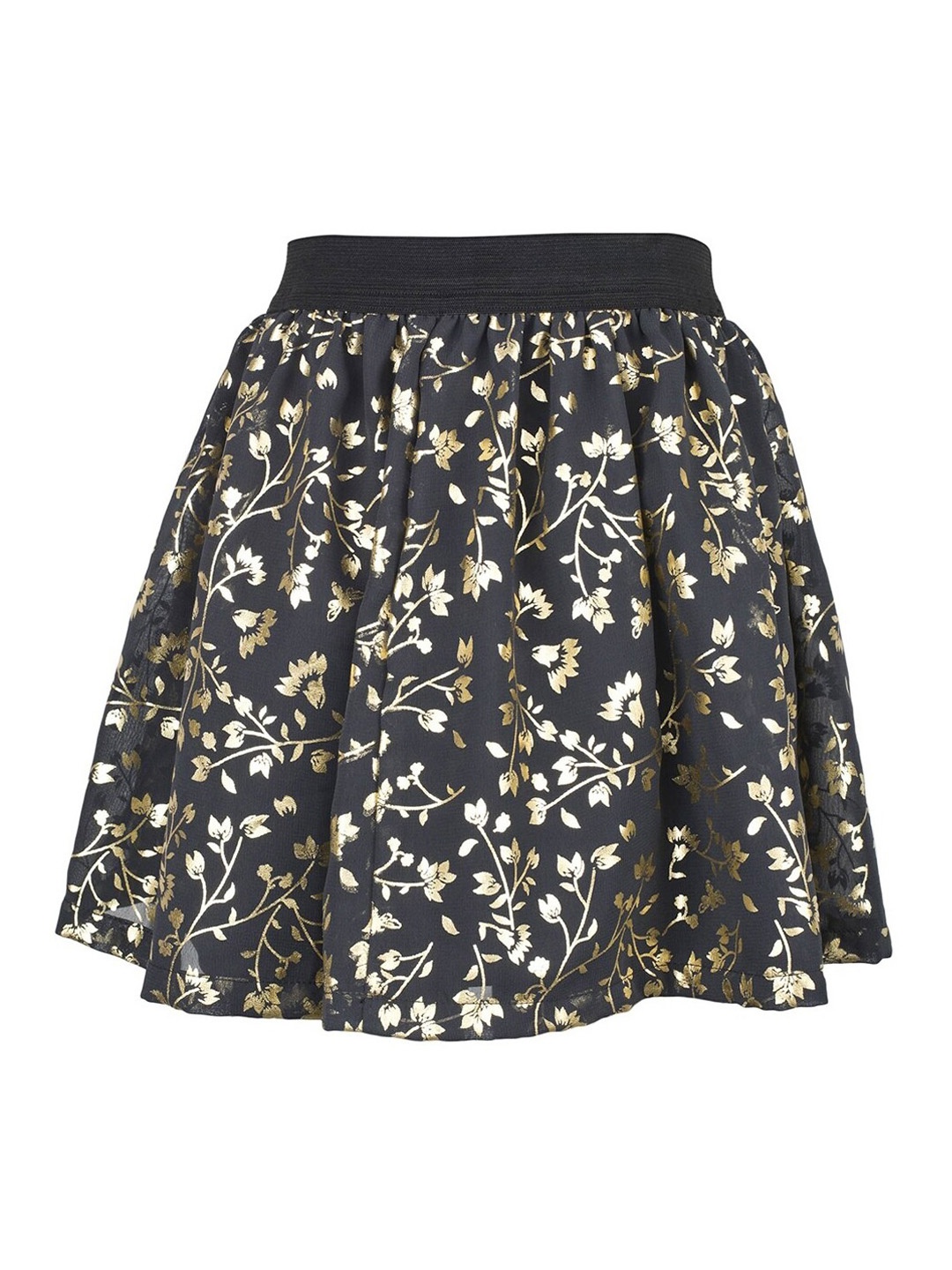 

Miyo Girls Black & Gold-Coloured Printed Pure Cotton Flared Skirt