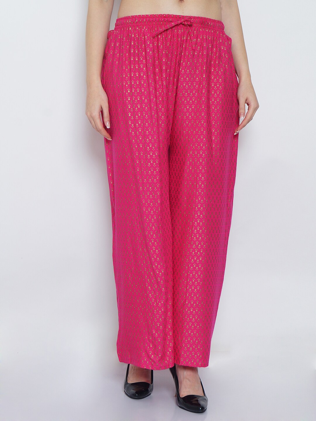 

Jinfo Women Pink Ethnic Motifs Printed Wide Leg Palazzo