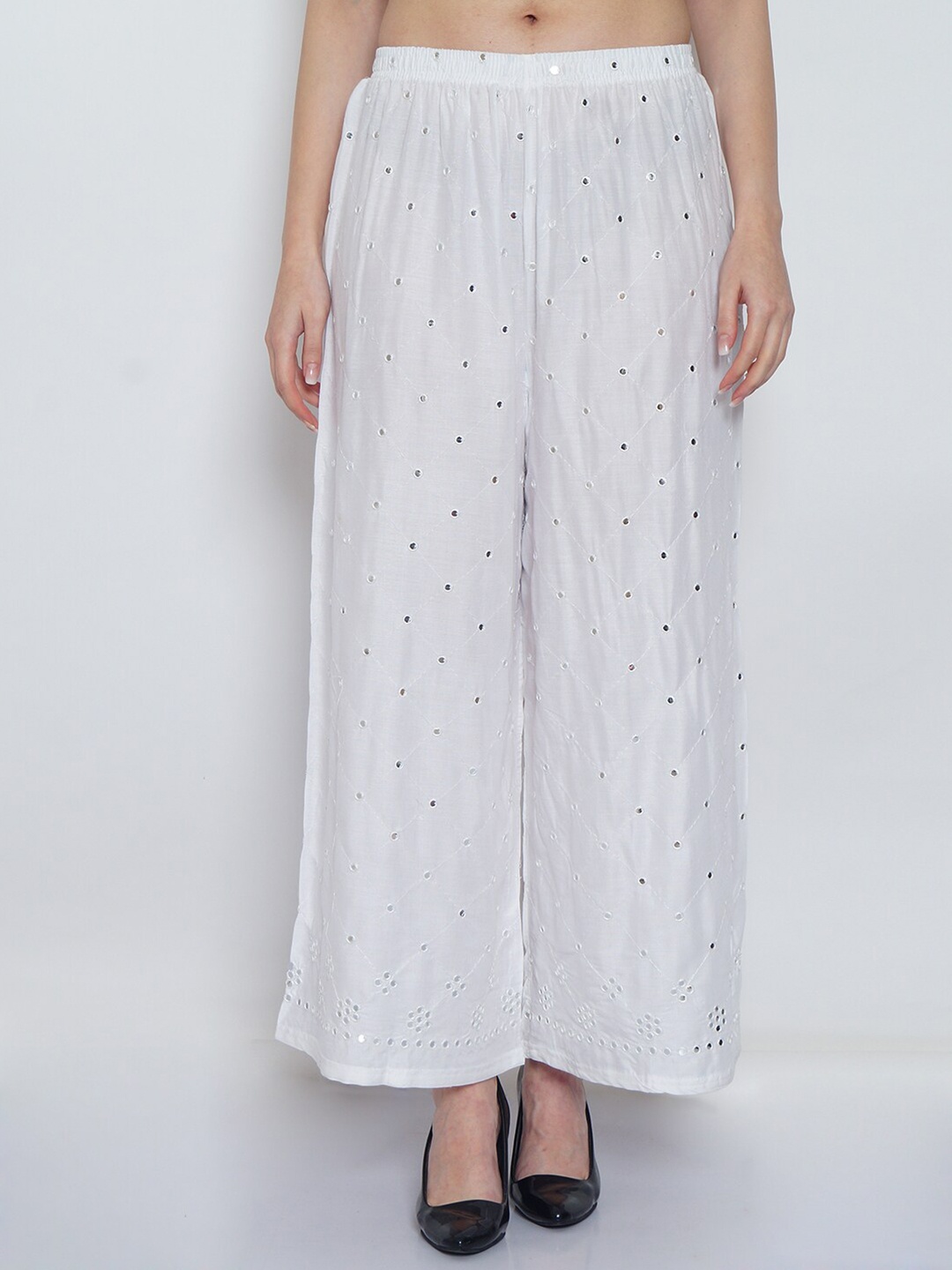 

Jinfo Women White Embroidered Palazzos