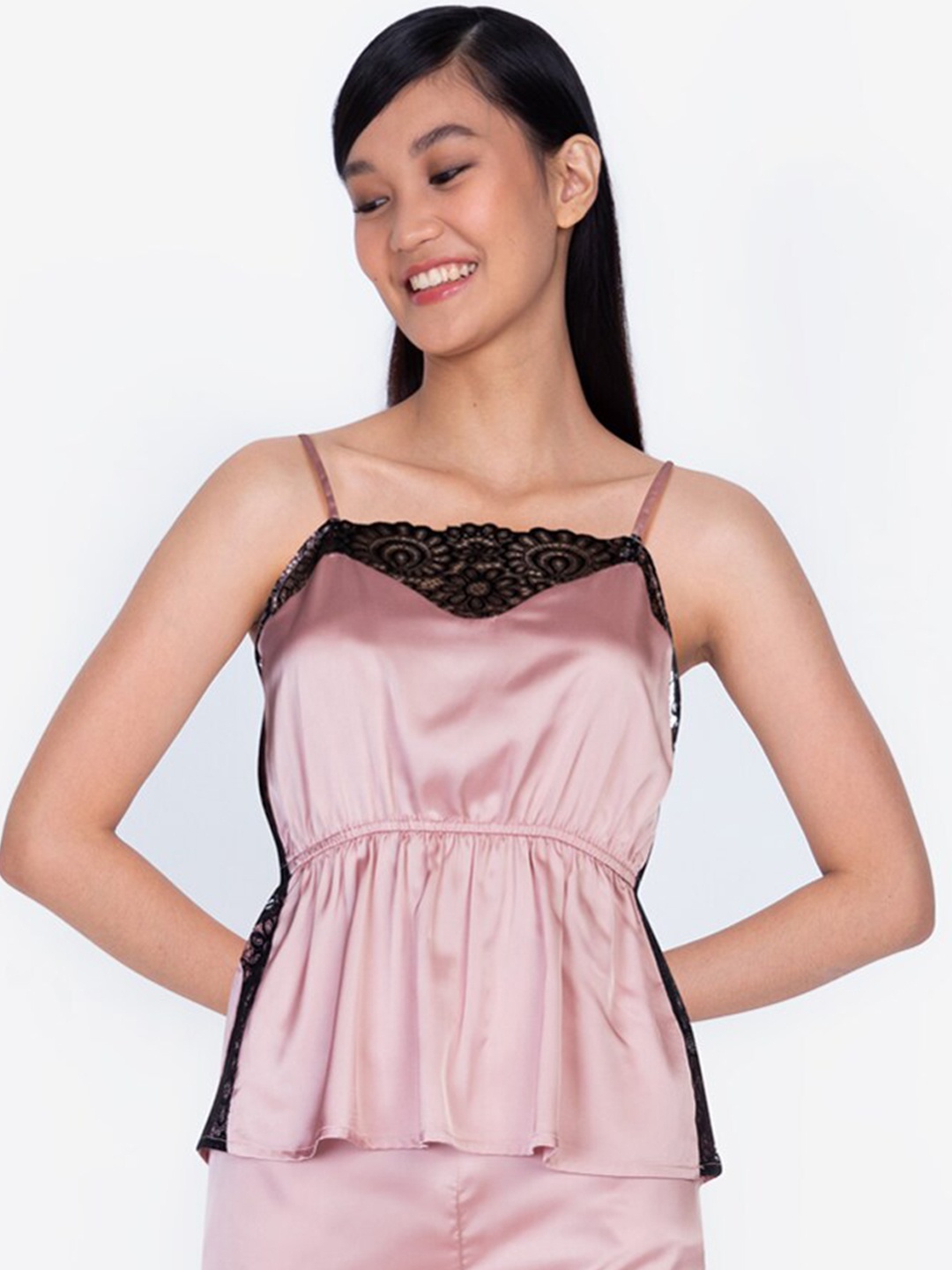 

ZALORA BASICS Women Pink Solid Lace Panel Camisole