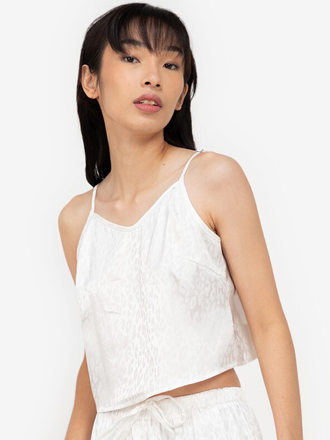 

ZALORA BASICS White Printed Crop Cami Top