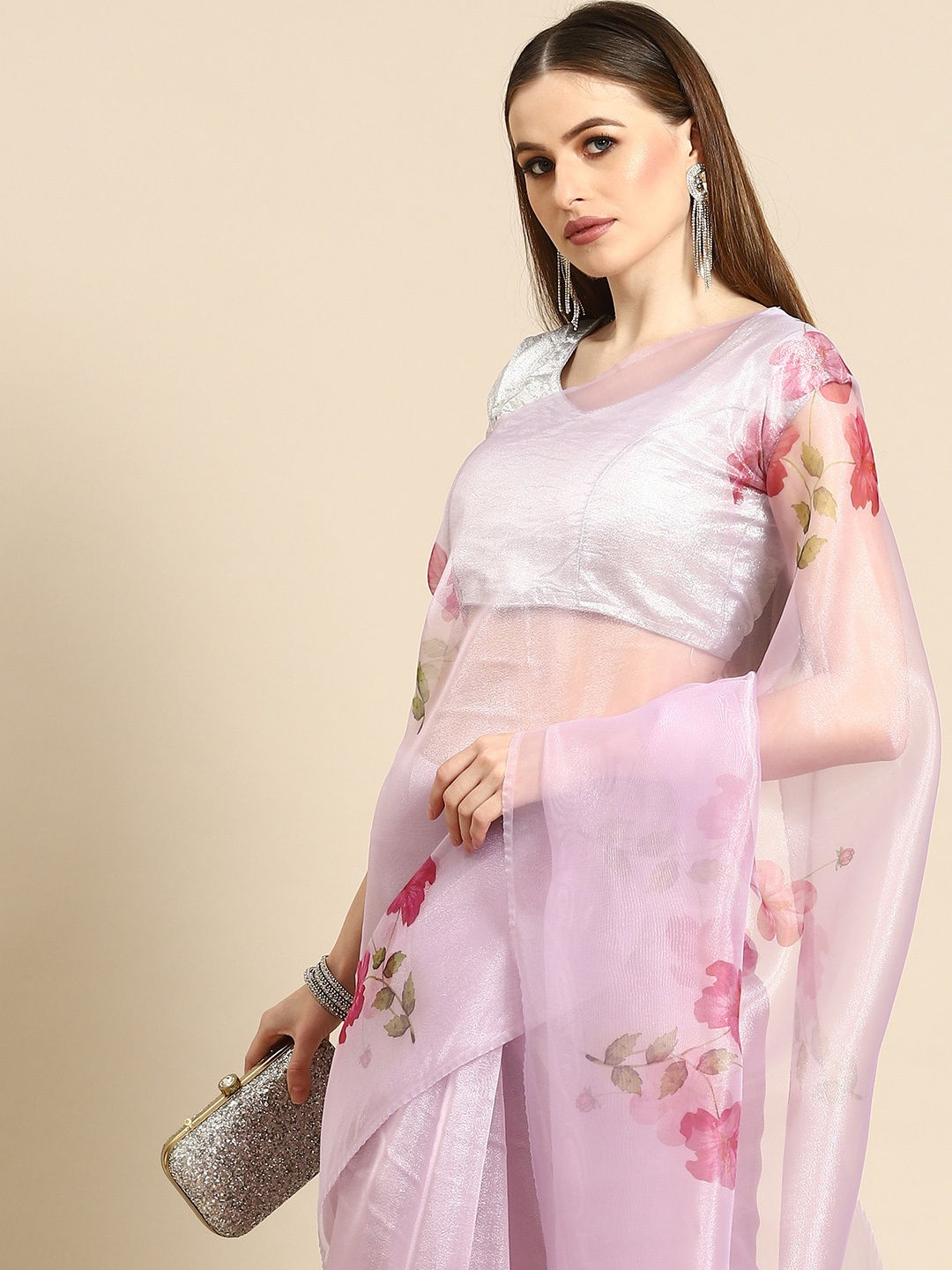 

Anouk Pink Floral Organza Saree