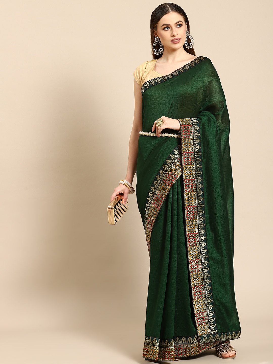 

Anouk Green Solid Saree