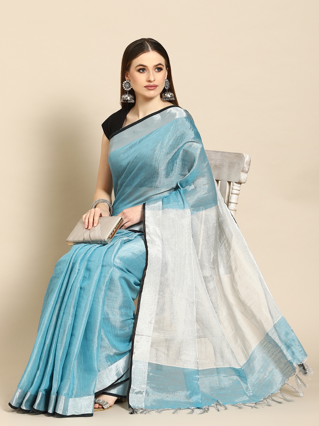 

Anouk Blue Linen Blend Saree