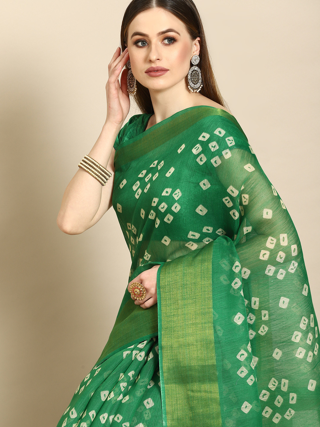

Anouk Green Bandhani Saree