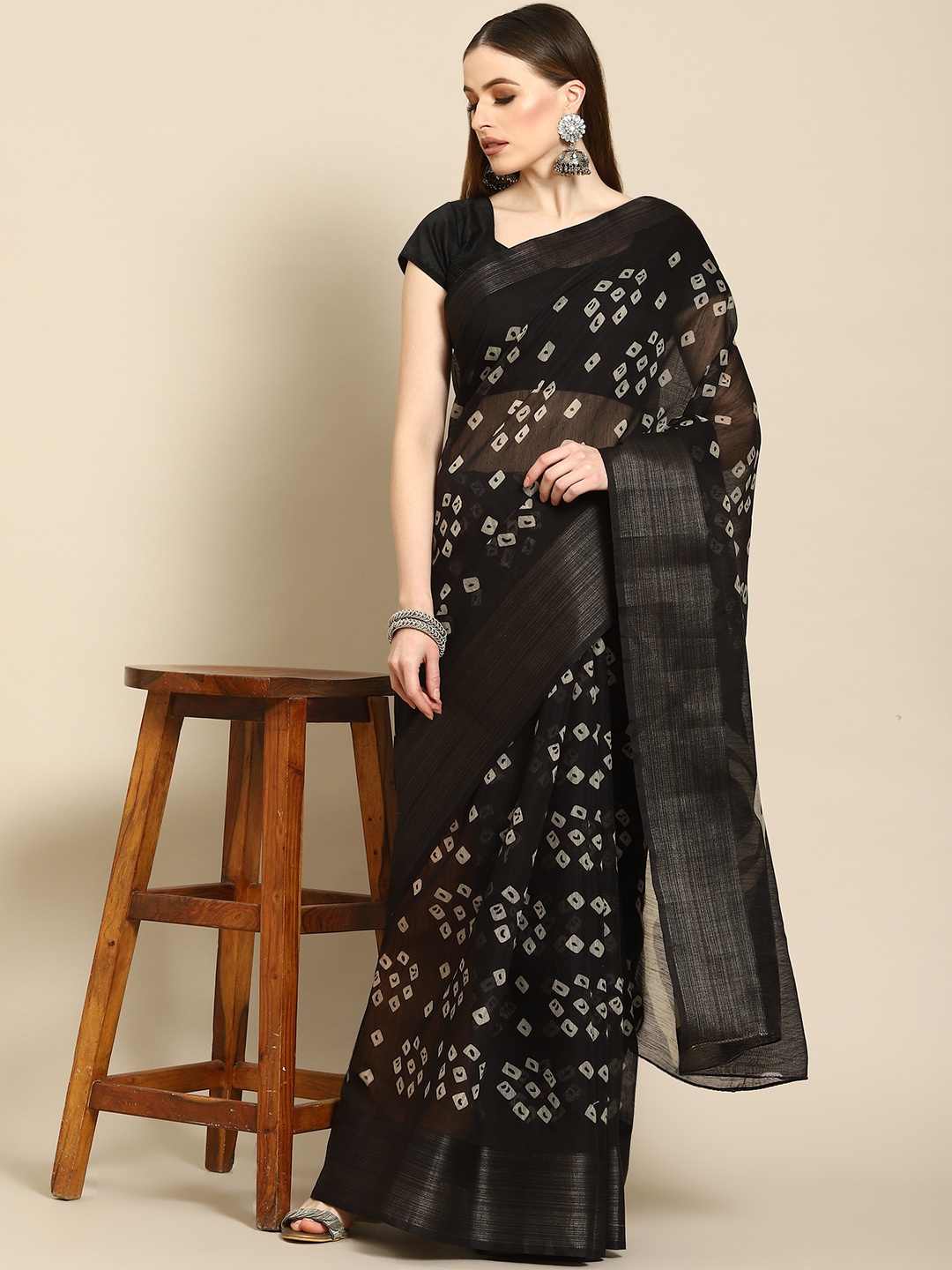 

Anouk Black & Beige Bandhani Cotton Blend Saree