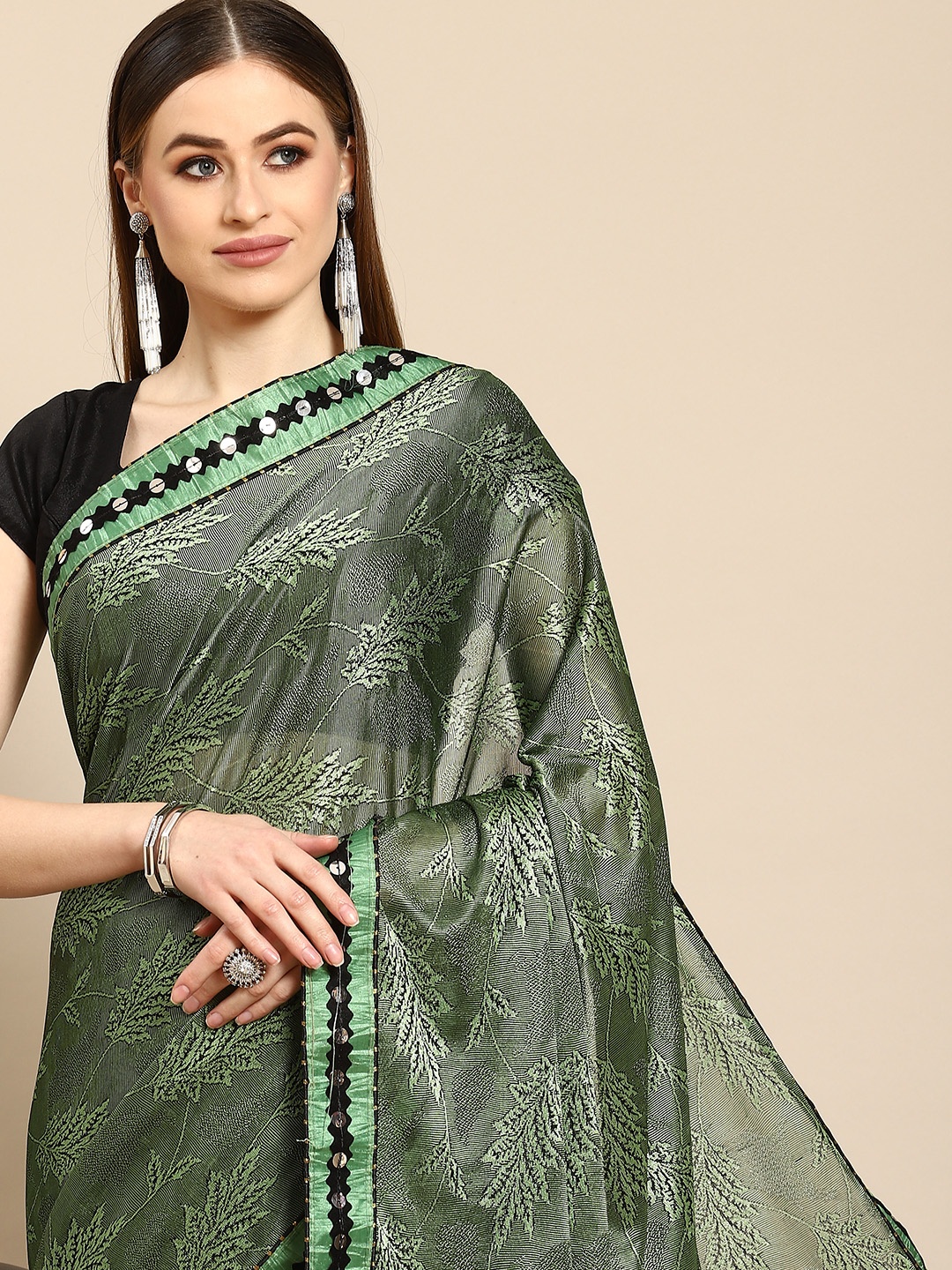 

Anouk Green Woven Design Saree