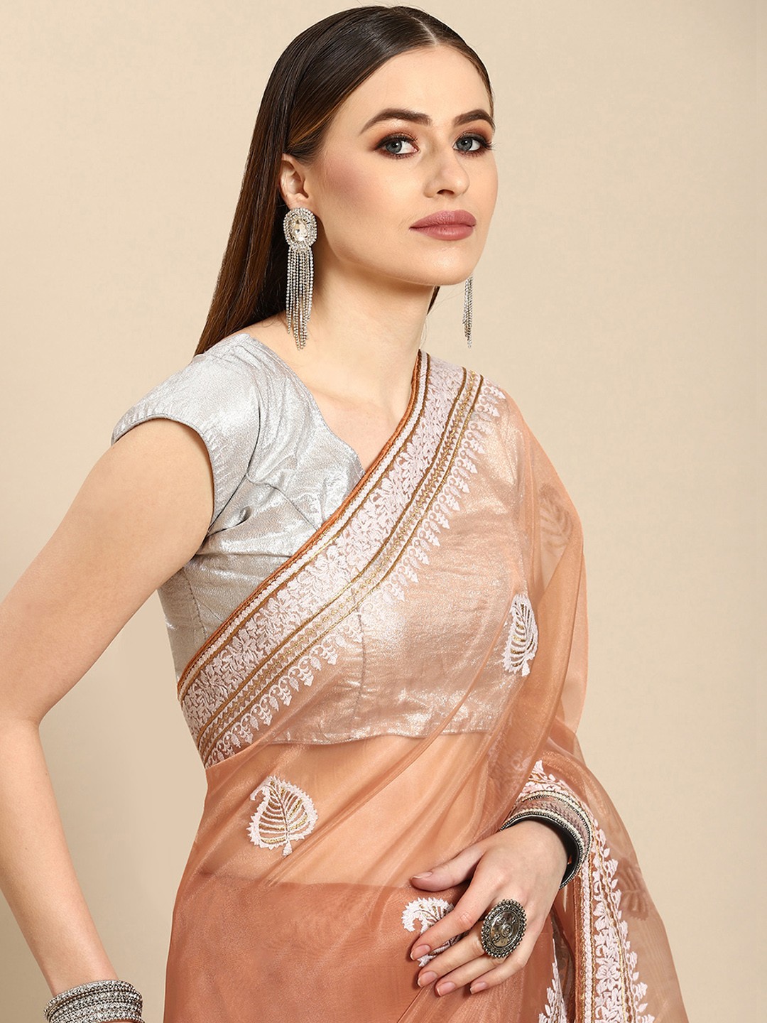 

Anouk Rust Ethnic Motifs Organza Saree