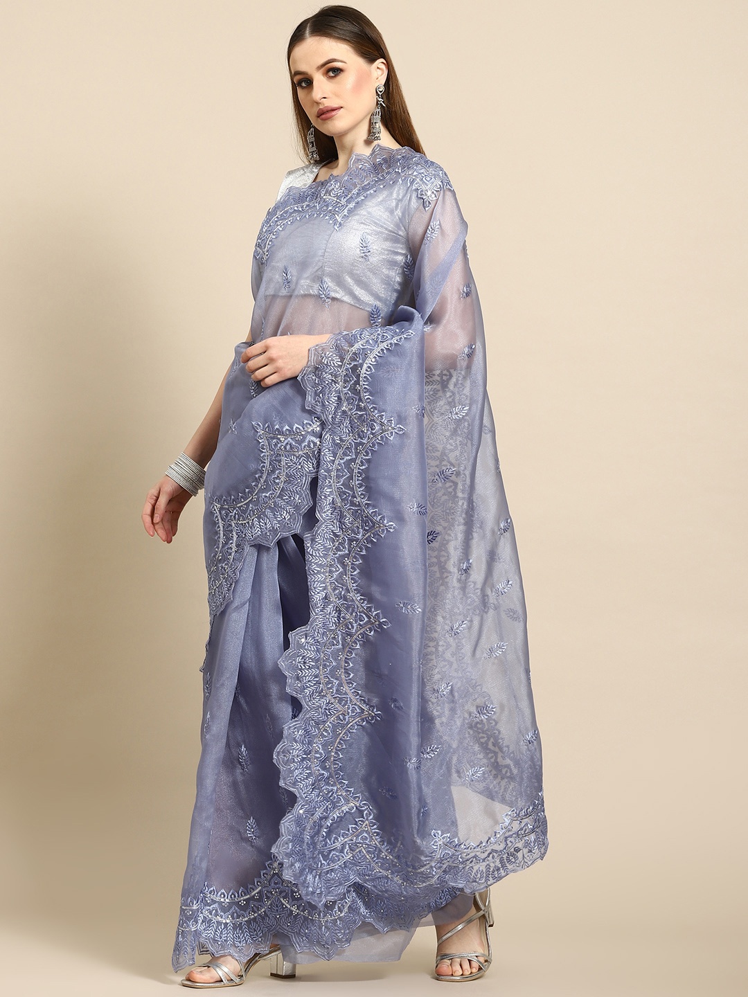 

Anouk Lavender Ethnic Motifs Organza Saree
