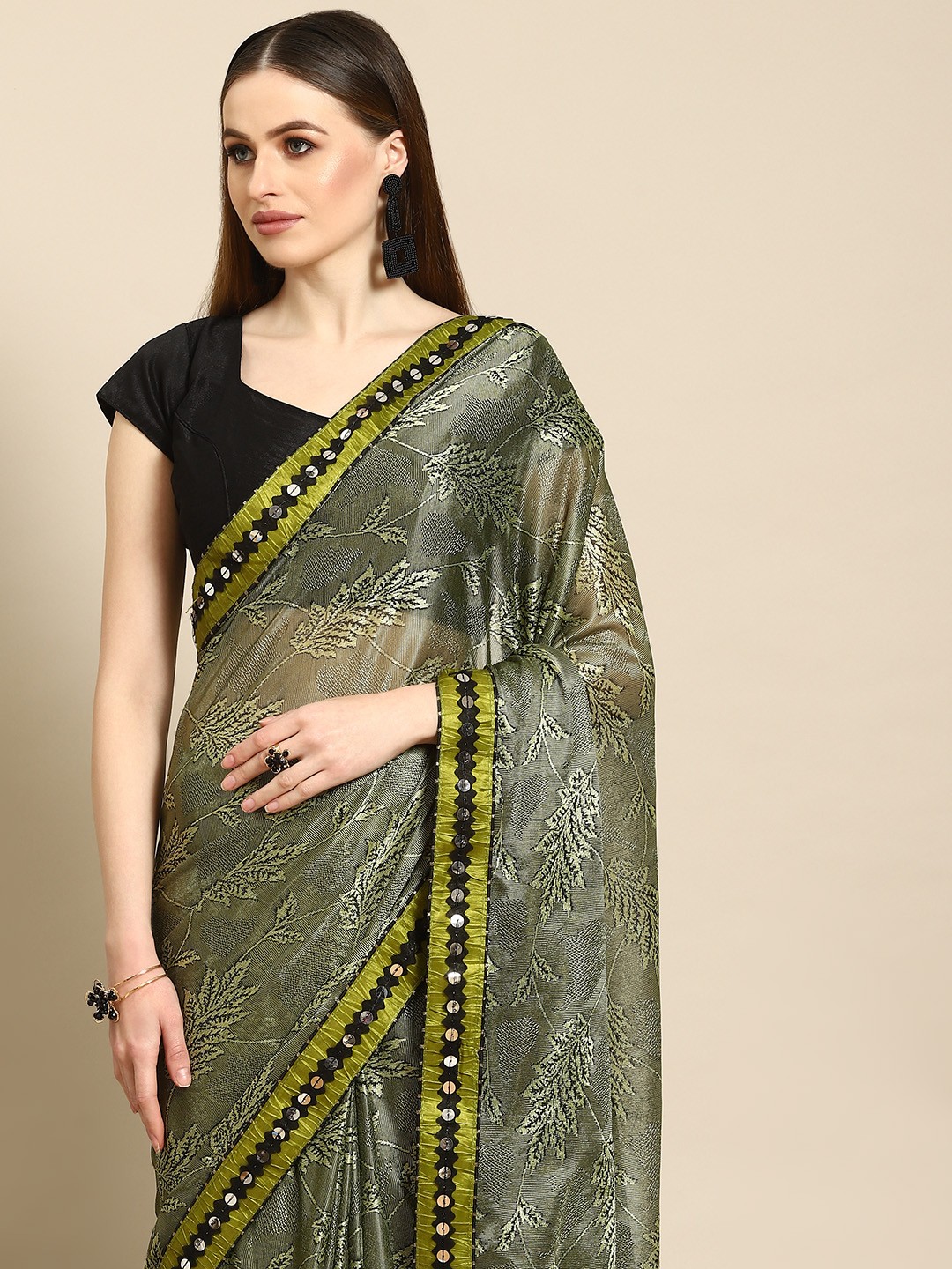 

Anouk Green Floral Embroidered Saree