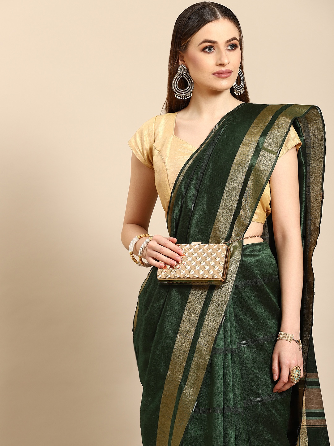 

Anouk Green Silk Blend Banarasi Saree