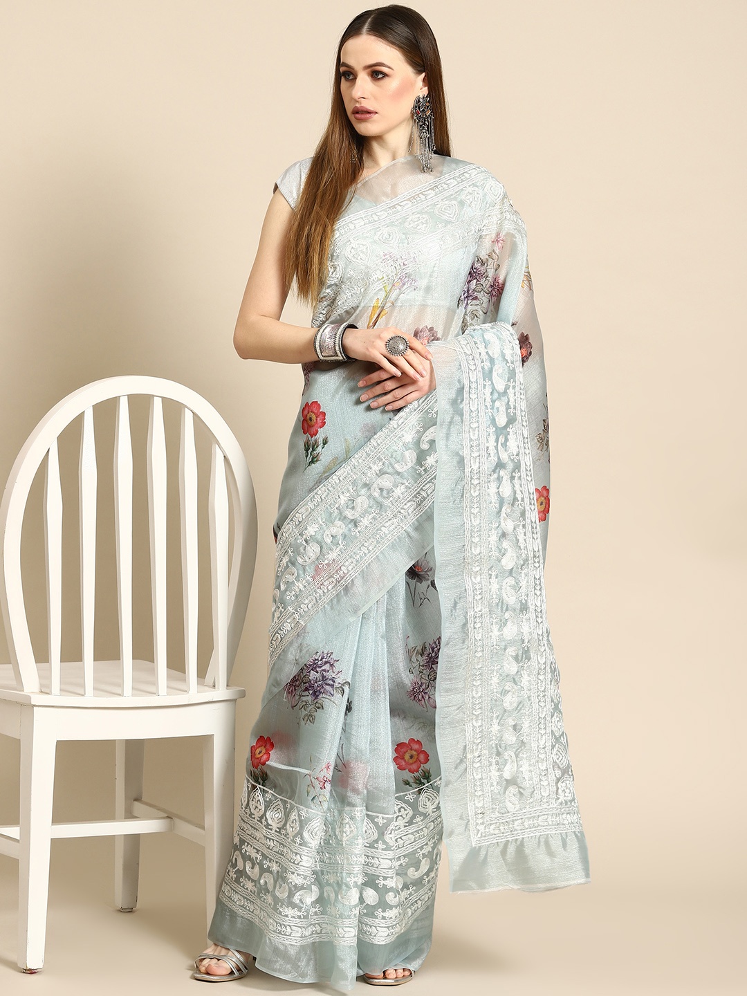 

Anouk Blue Floral Embroidered Organza Saree