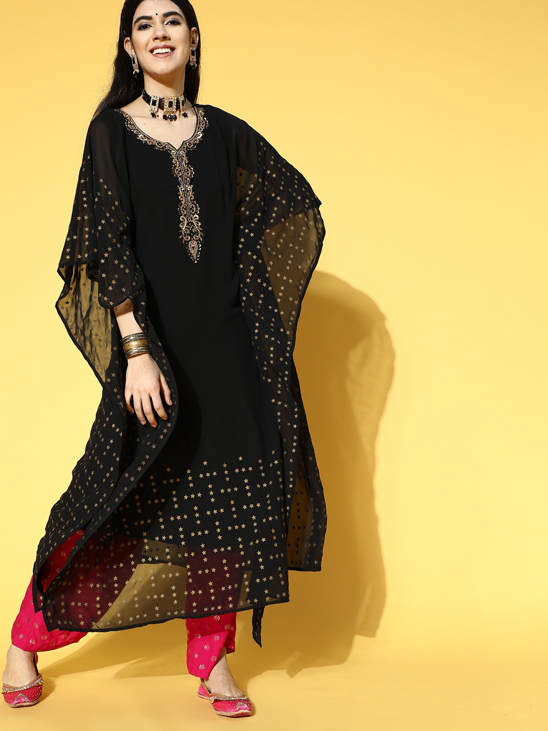 

ZOLA Stylish Black Georgette Kaftan Kurta