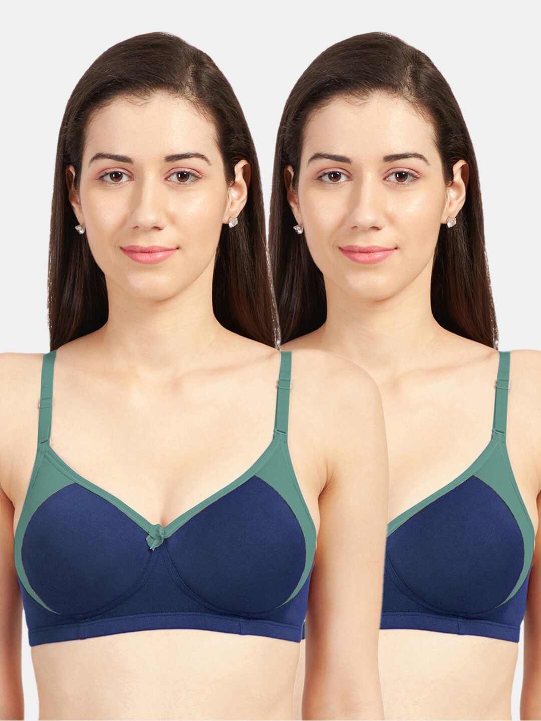 

Sonari Blue & Green Pack of 2 Colourblocked Bra Lightly Padded