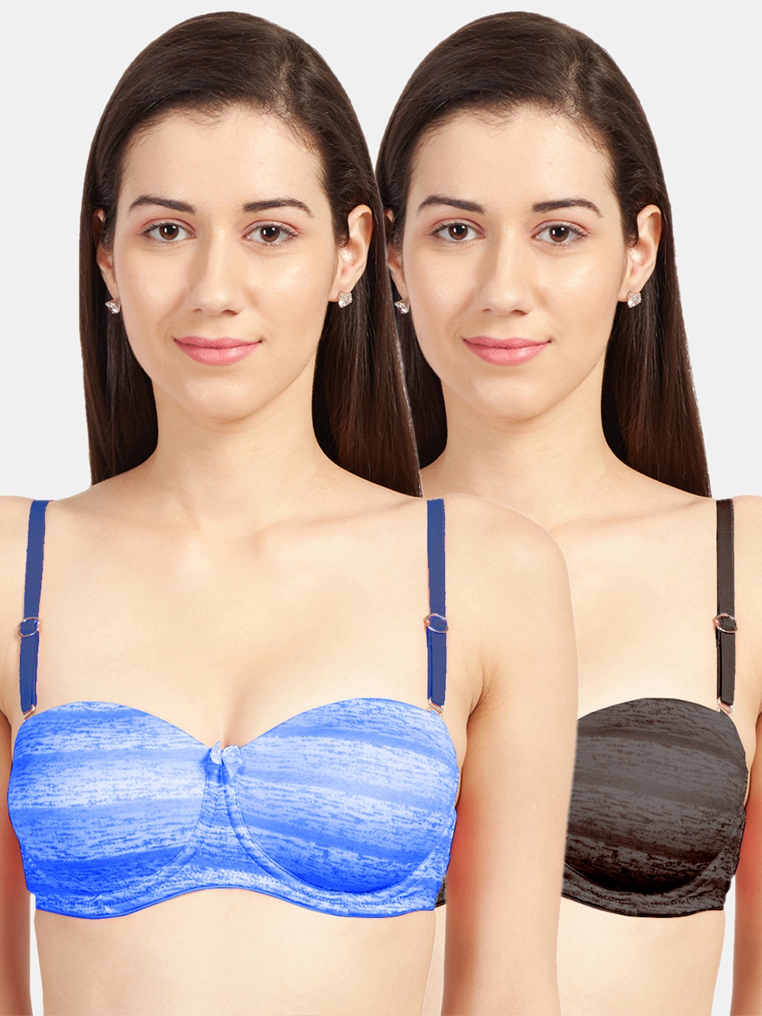 

Sonari Pack Of 2 Blue & Brown Bra Underwired Heavily Padded