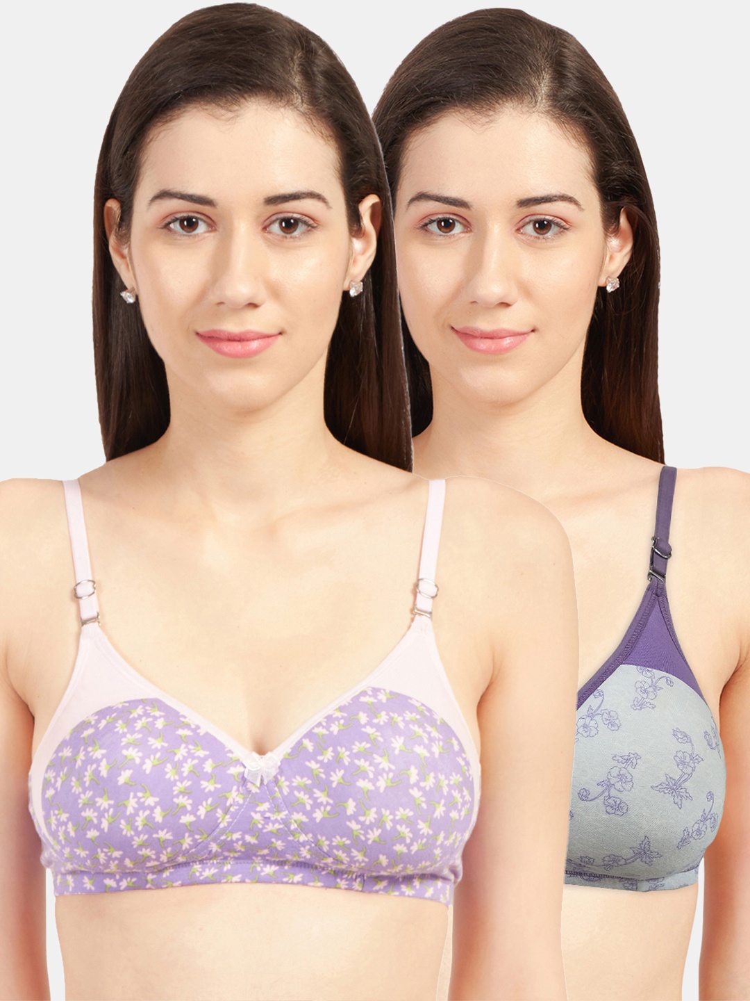 

Sonari Pack Of 2 Pink & Purple Floral Bras Lightly Padded mounabpinklavender32B