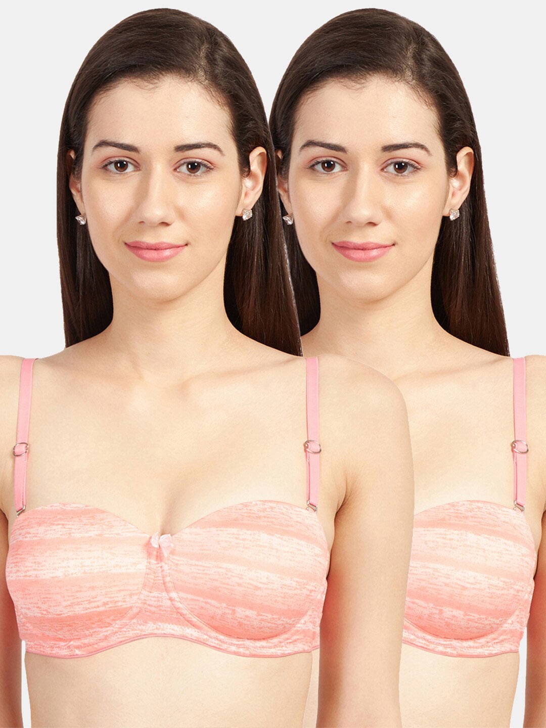 

Sonari Pack of 2 Peach-Coloured Striped Push-Up Bras - Underwired Heavily Padded