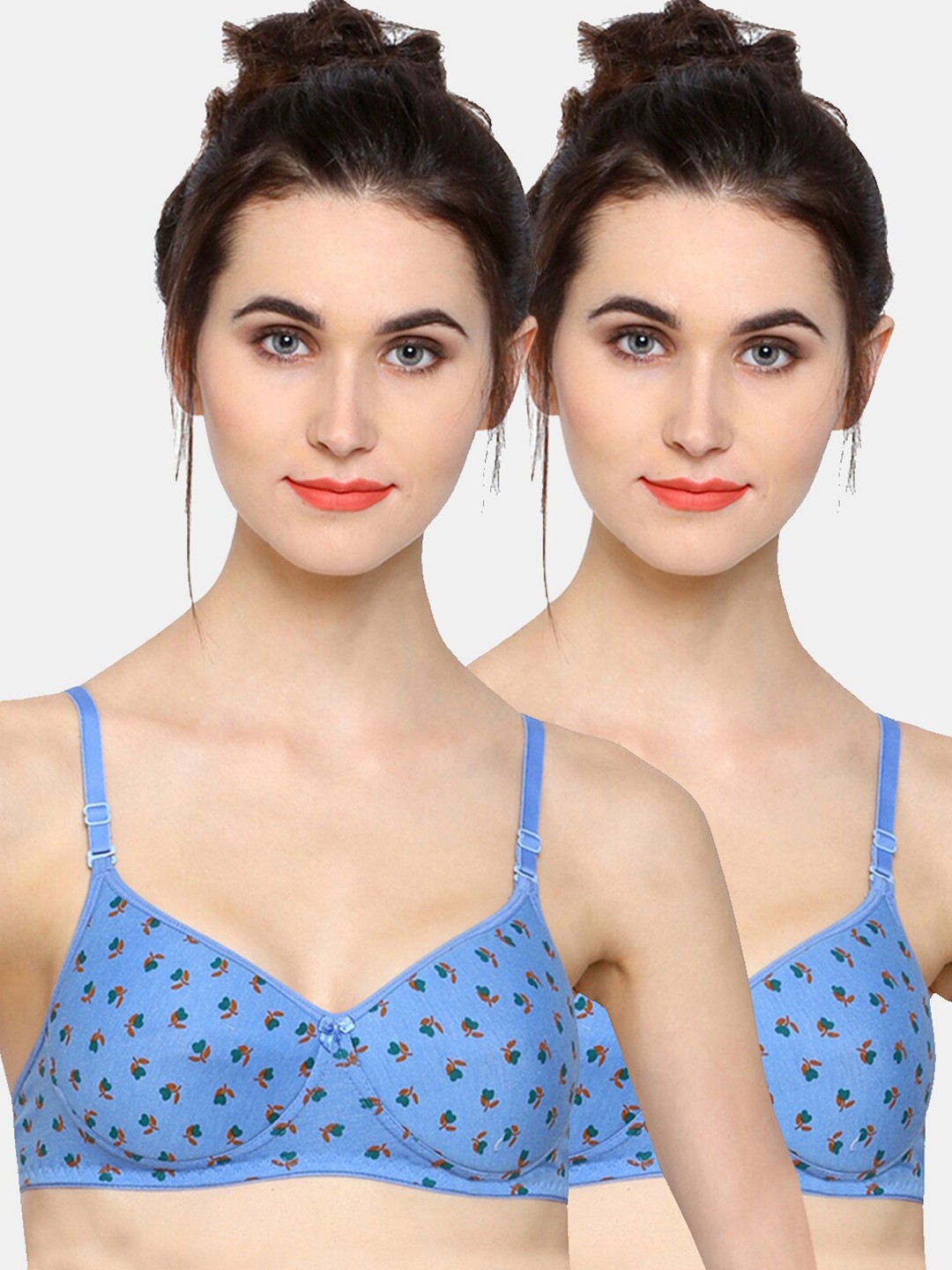 

Sonari Pack Of 2Blue & Orange Floral Bra Lightly Padded, Blue