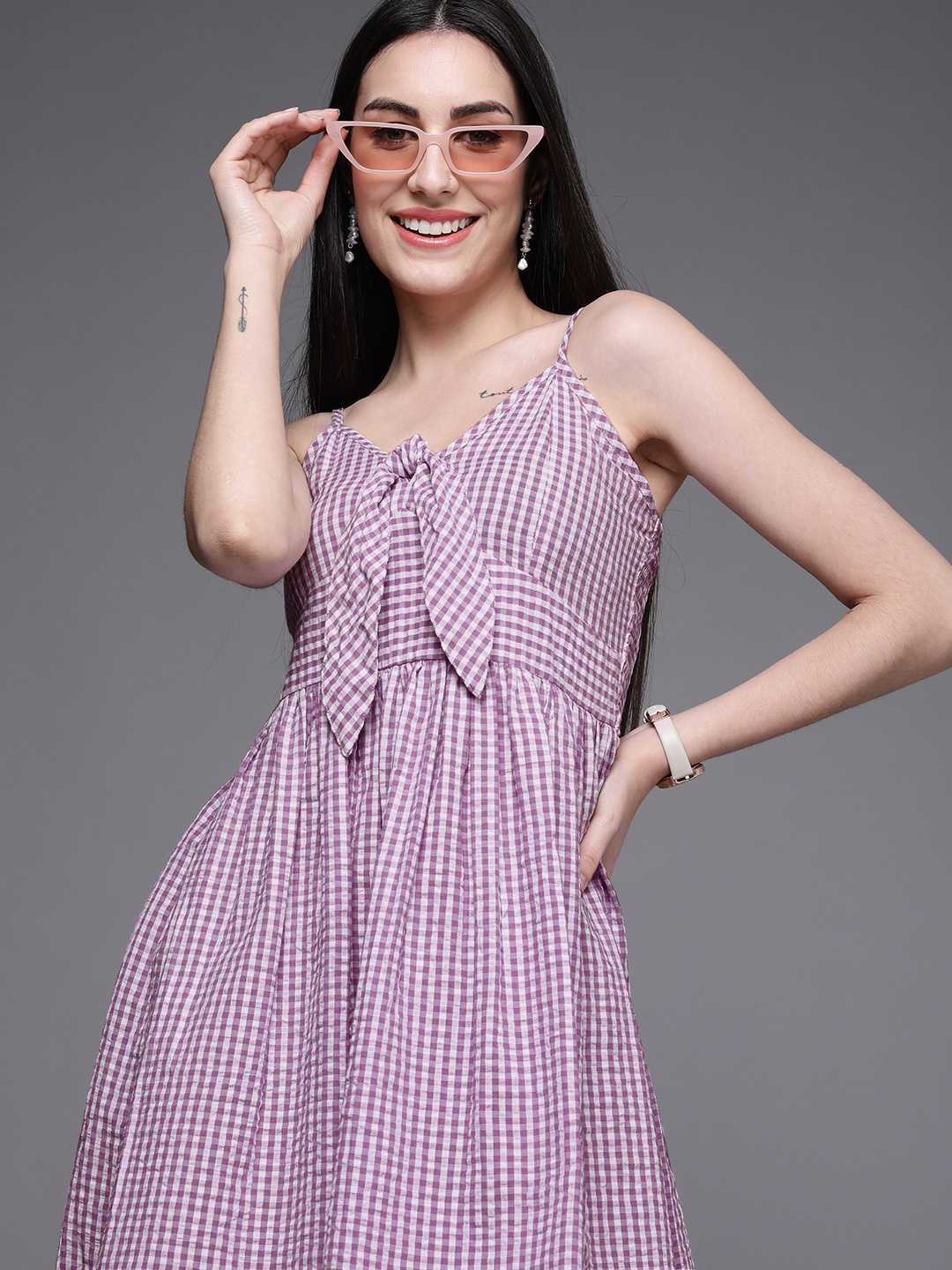 

Style Quotient Purple & White Checked Dress