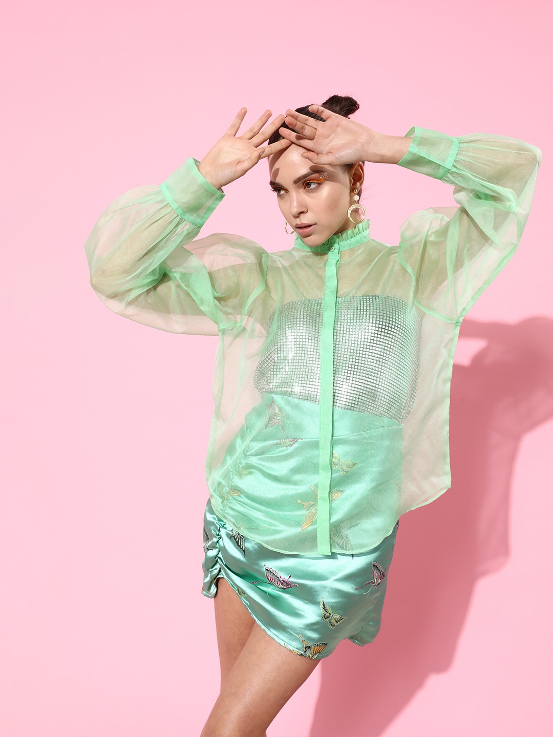 

Style Quotient Women Gorgeous Green Solid Sheer Shirt