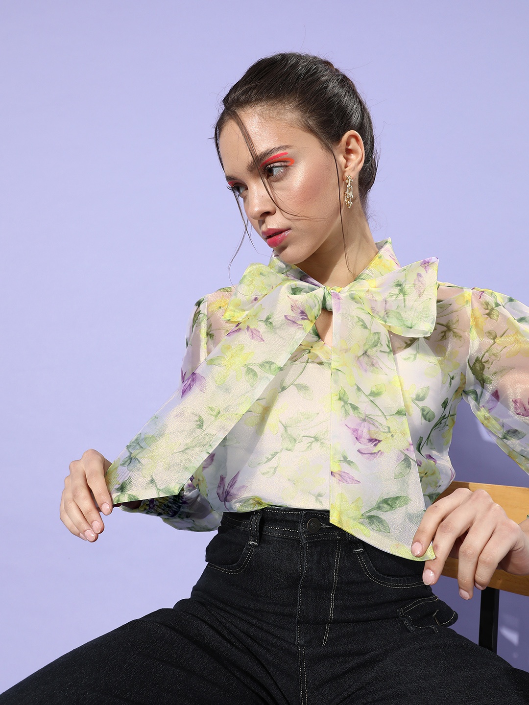 

Style Quotient Women Gorgeous Green Floral Sheer Top