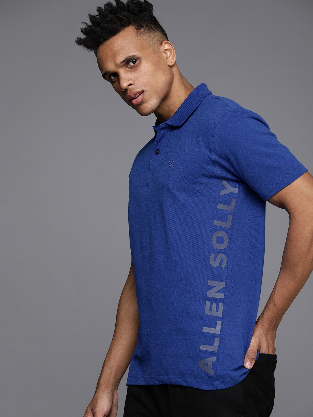 

Allen Solly Sport Men Blue & Grey Printed Polo Collar T-shirt
