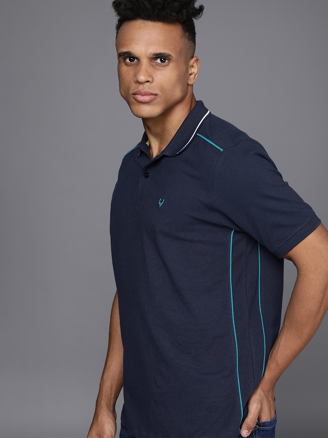 

Allen Solly Sport Men Navy Blue Solid Polo Collar T-shirt