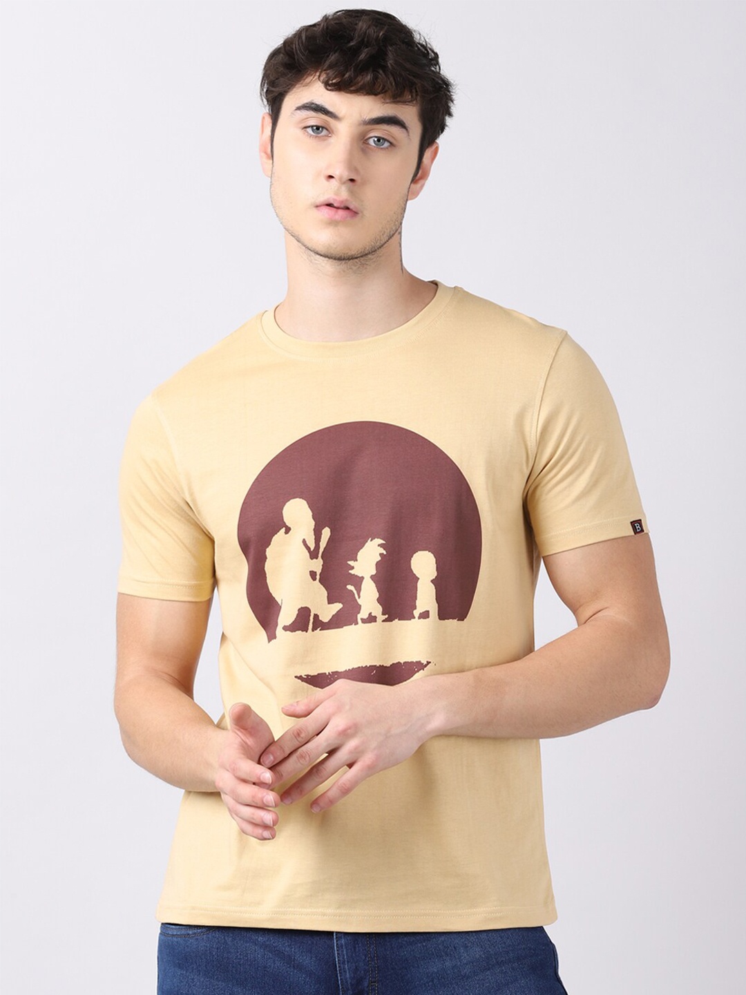 

Bushirt Men Beige Hakuna Matata Kame Printed Pure Cotton T-shirt