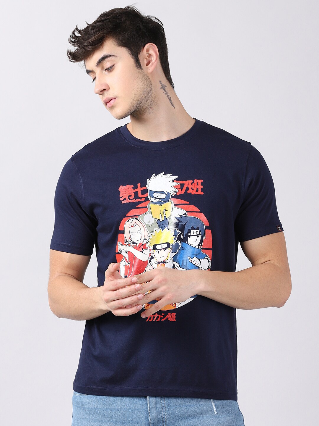 

Bushirt Men Navy Blue Time Seven Naruto Printed T-shirt