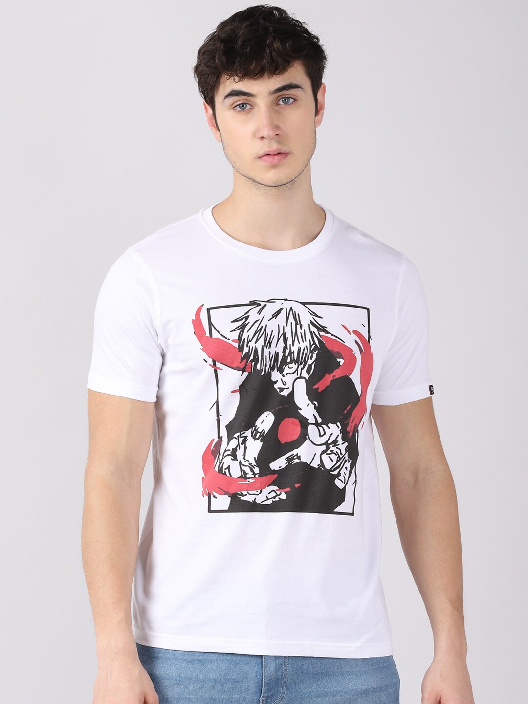 

Bushirt Men White & Black Jujutsu Kaisen Storu Gojo Printed T-shirt