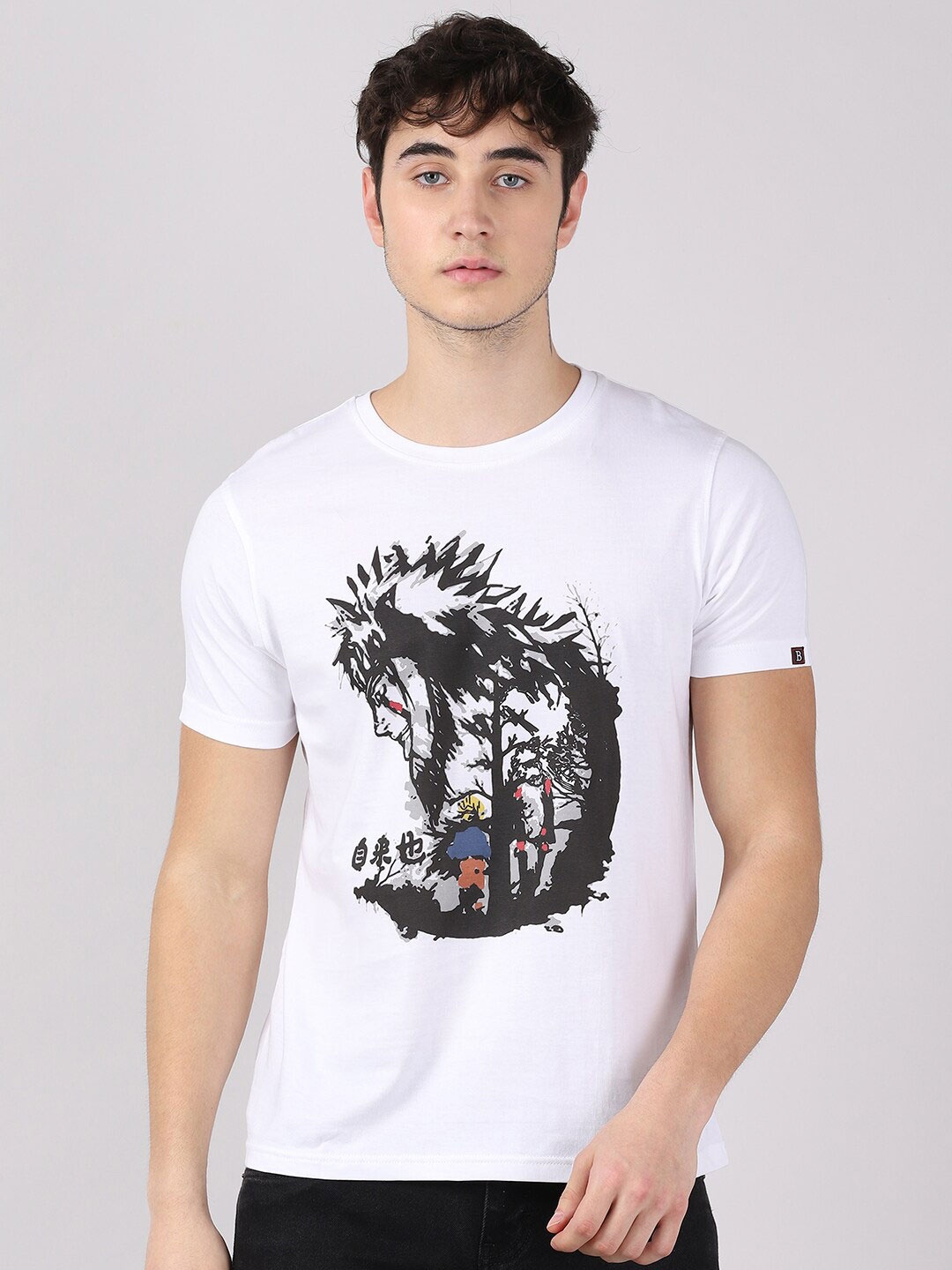 

Bushirt Men White & Black Naruto Uzumaki Art - Naruto Printed T-shirt