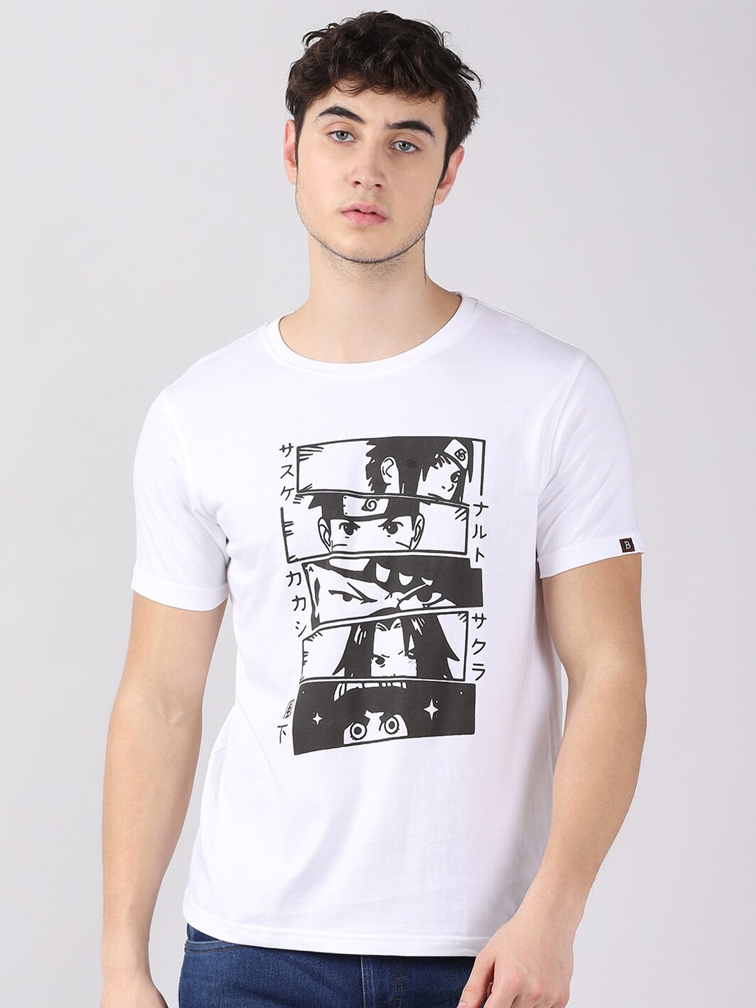

Bushirt Men White Naruto Printed Pure Cotton T-shirt