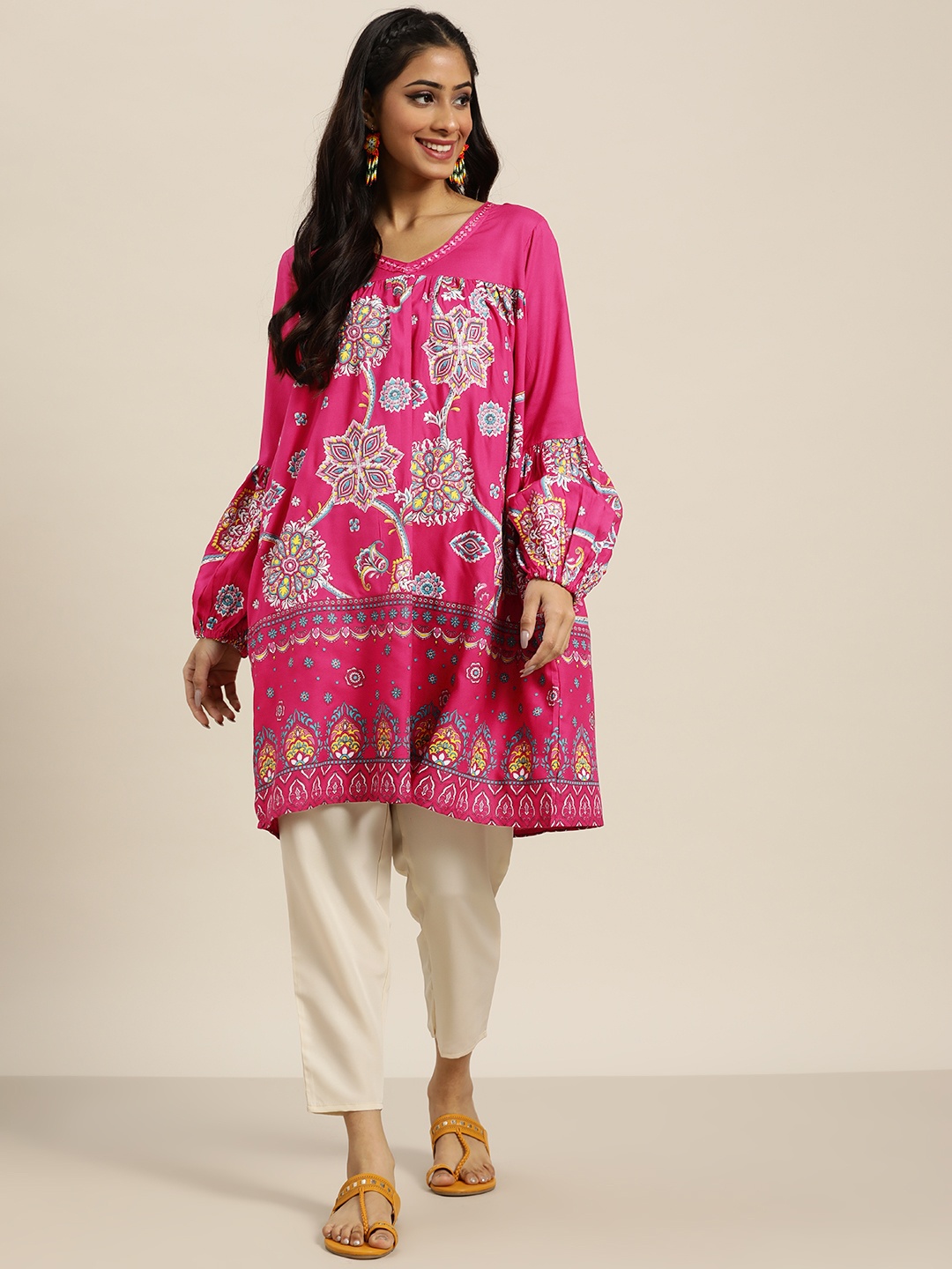 

Sangria Pink & White Printed Tunic