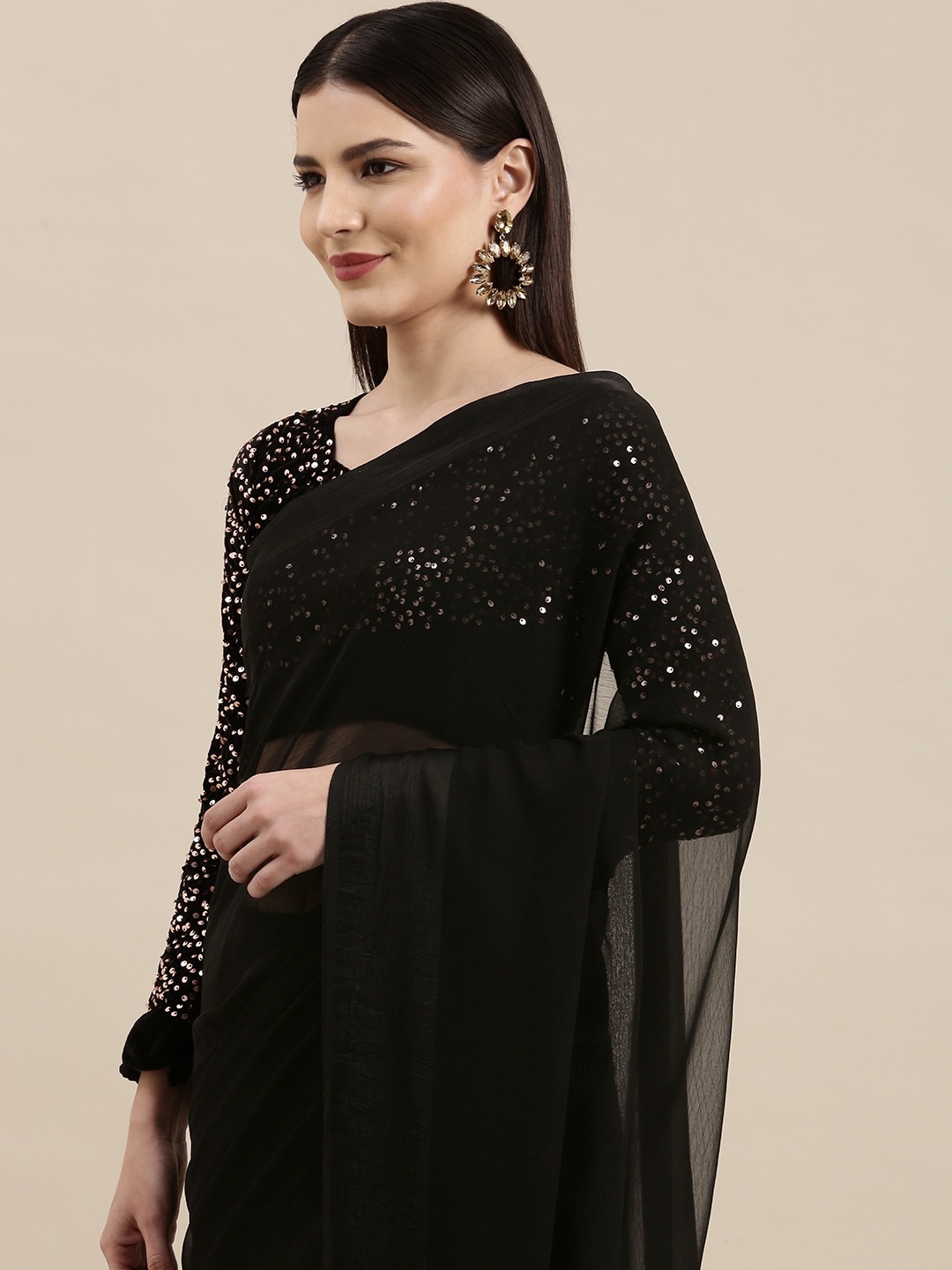 

KALINI Black Solid Saree