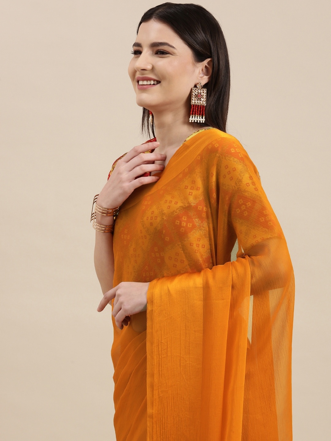 

KALINI Mustard Yellow Solid Saree