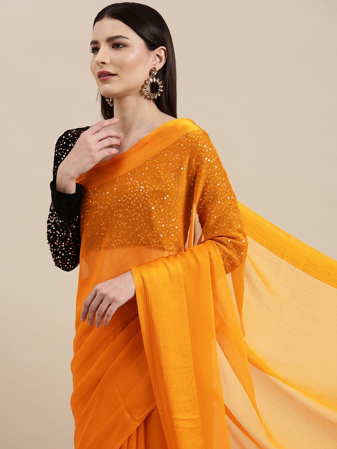 

KALINI Mustard Yellow Solid Saree