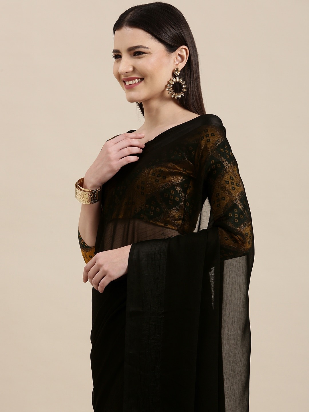 

KALINI Black Solid Saree