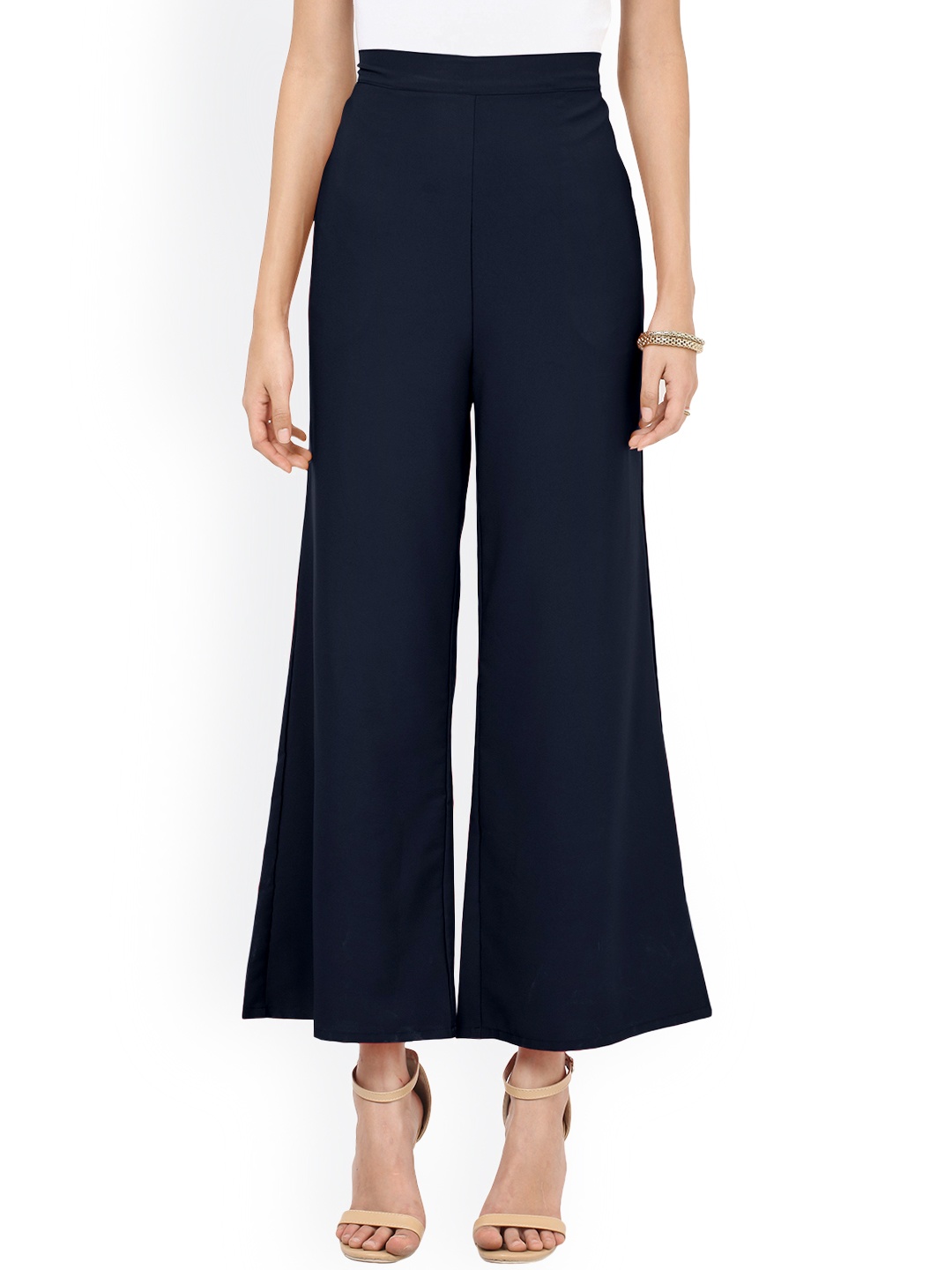 

Besiva Women Navy Solid Regular Fit Palazzo Trousers, Navy blue